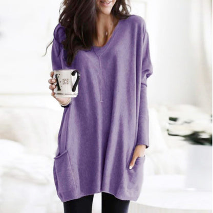 Blouse 2019 Top New Womens Solid Warm Long Sleeve V Neck Sweatshirt Loose Solid Pullover Tops Blouse For Women Haut Femme