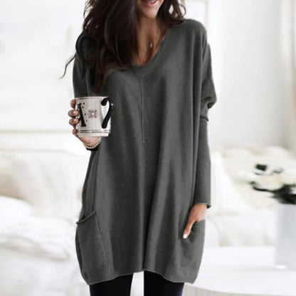 Blouse 2019 Top New Womens Solid Warm Long Sleeve V Neck Sweatshirt Loose Solid Pullover Tops Blouse For Women Haut Femme
