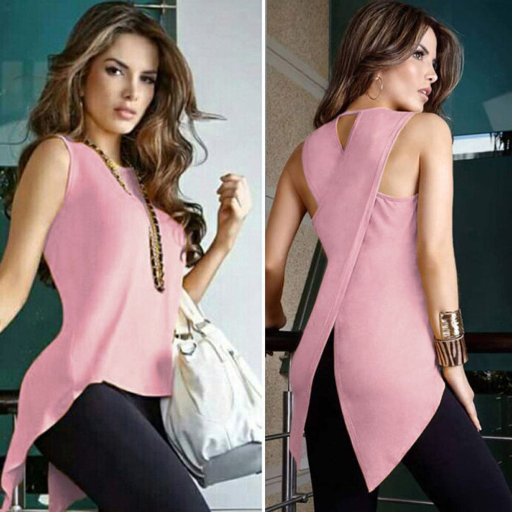 Blouse Women Summer Women Cross Back Sleeveless Blouse Ladies Strappy Vest Tank Tops Blusas Mujer Dames Kleding