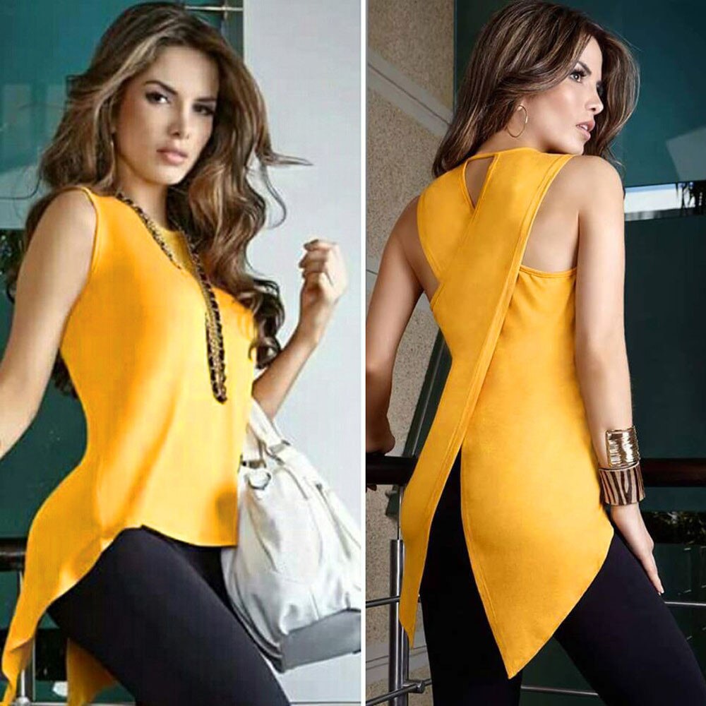 Blouse Women Summer Women Cross Back Sleeveless Blouse Ladies Strappy Vest Tank Tops Blusas Mujer Dames Kleding