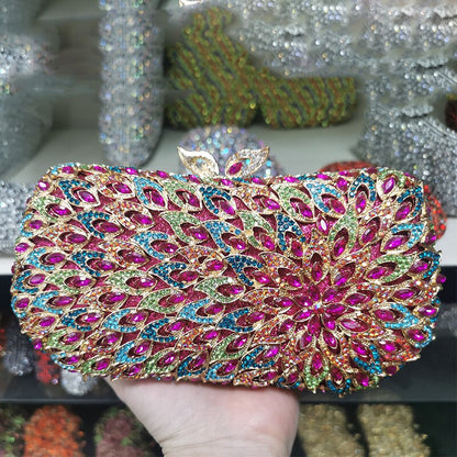 Blue/Champagne Cellphone Purses American And European Style Diamond Wedding Clutches For Women Lady Shoulder Chain Handbags