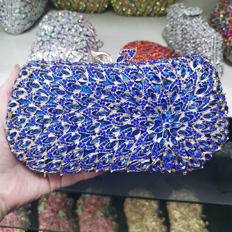 Blue/Champagne Cellphone Purses American And European Style Diamond Wedding Clutches For Women Lady Shoulder Chain Handbags