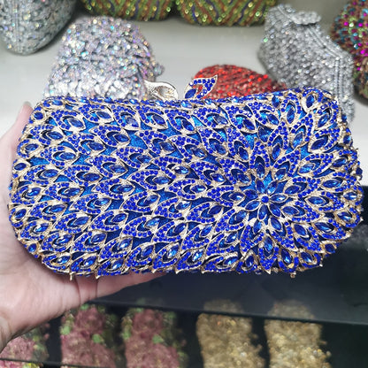 Blue/Champagne Cellphone Purses American And European Style Diamond Wedding Clutches For Women Lady Shoulder Chain Handbags