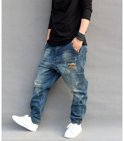 Men's Blue Hole Ripped Baggy Jeans Hip Hop Streetwear Skateboard Denim Pants Men's Camouflage Loose Jeans plus Size 4XL 102106