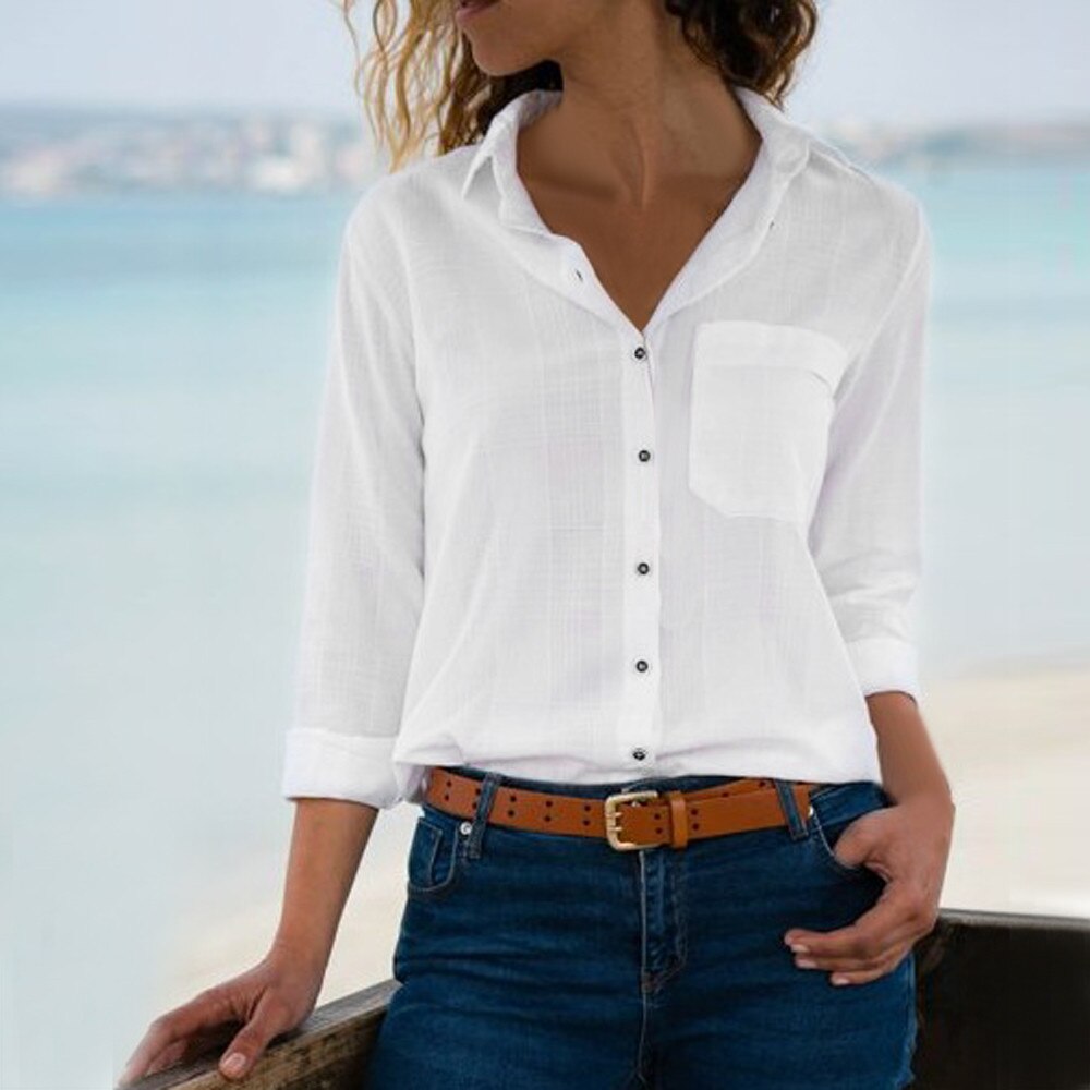 Long Sleeve Turn Down Collar Blouse Office Lady White Blouse Shirt Women Work Wear Shirts Blouse Plus Size