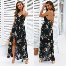 Load image into Gallery viewer, Bohemian Style Summer Floral Long Maxi Dress Women Sexy Halter Backless Straps Evening Party Beach Dresses Holiday Wear Sundress
