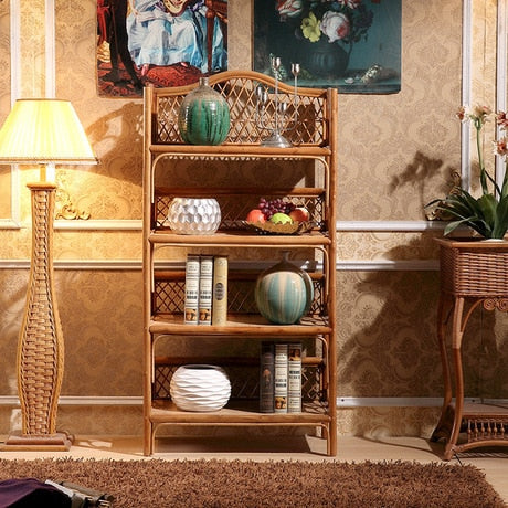 Bookcase Living Room Furniture Home Furniture Hotel rattan wood book shelf display storage rack modern cabinet 77*44*145 CM new