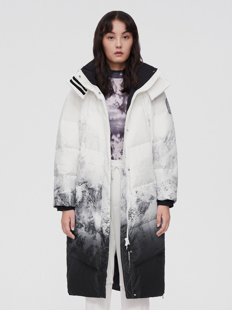 Bosdeng Down Jacket Women's 2021 New Gradient Color Hooded Long Over Knee Winter Warm Coat