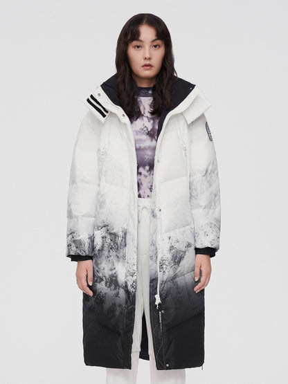 Bosdeng Down Jacket Women's 2021 New Gradient Color Hooded Long Over Knee Winter Warm Coat