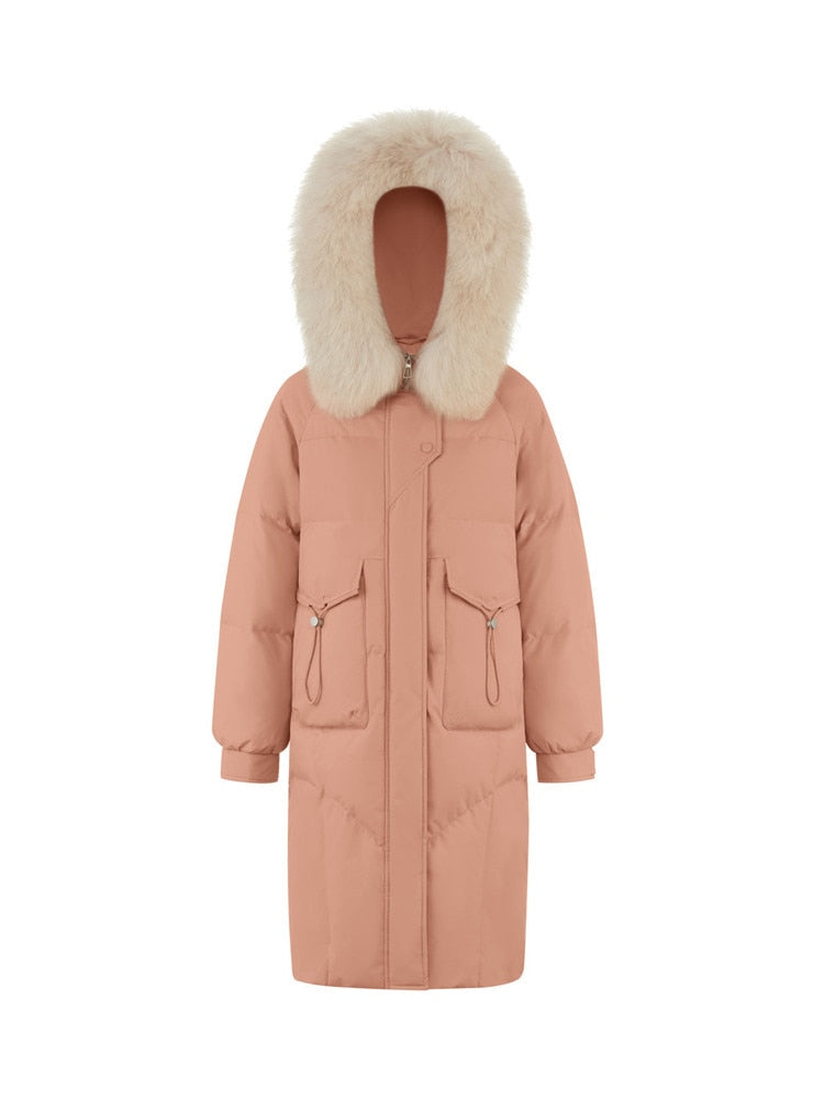Bosideng 2021 New Women's Wool Collar Versatile Silhouette Loose and Simple Medium and Long Thickened Warm Down Jacket