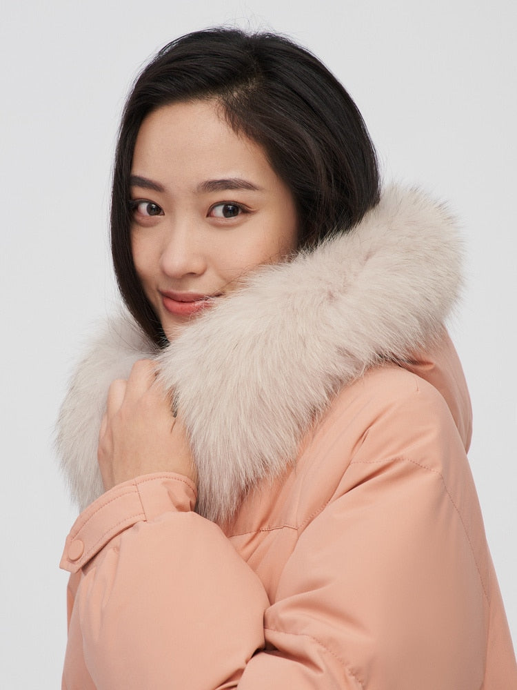 Bosideng 2021 New Women's Wool Collar Versatile Silhouette Loose and Simple Medium and Long Thickened Warm Down Jacket