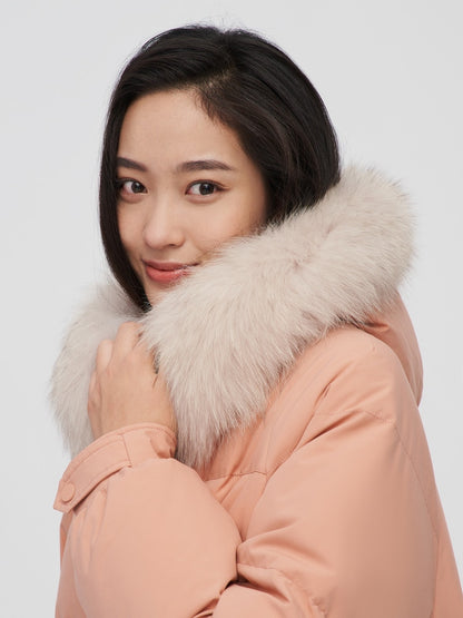 Bosideng 2021 New Women's Wool Collar Versatile Silhouette Loose and Simple Medium and Long Thickened Warm Down Jacket