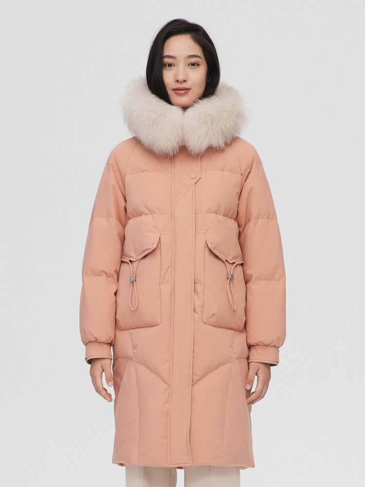 Bosideng 2021 New Women's Wool Collar Versatile Silhouette Loose and Simple Medium and Long Thickened Warm Down Jacket