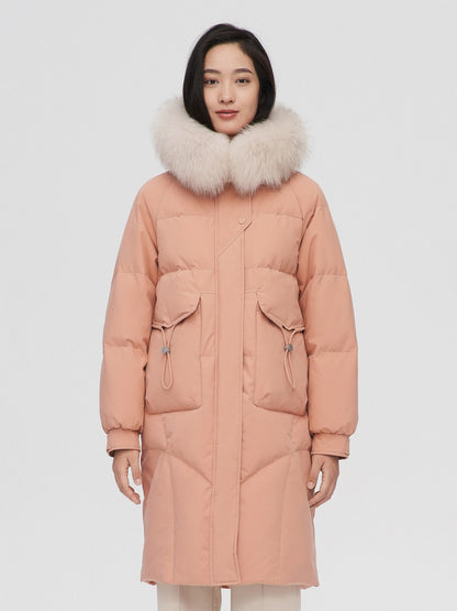 Bosideng 2021 New Women's Wool Collar Versatile Silhouette Loose and Simple Medium and Long Thickened Warm Down Jacket