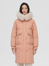 Load image into Gallery viewer, Bosideng 2021 New Women&#39;s Wool Collar Versatile Silhouette Loose and Simple Medium and Long Thickened Warm Down Jacket
