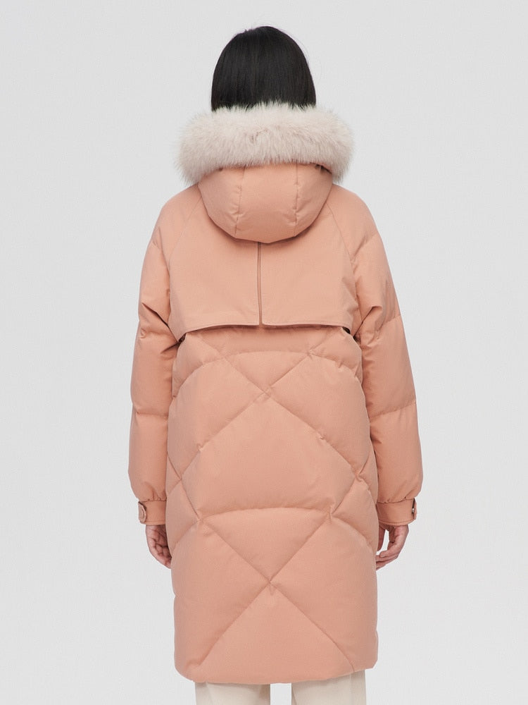Bosideng 2021 New Women's Wool Collar Versatile Silhouette Loose and Simple Medium and Long Thickened Warm Down Jacket