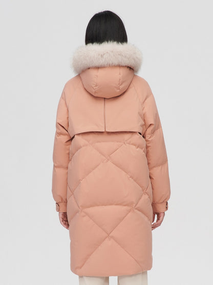 Bosideng 2021 New Women's Wool Collar Versatile Silhouette Loose and Simple Medium and Long Thickened Warm Down Jacket