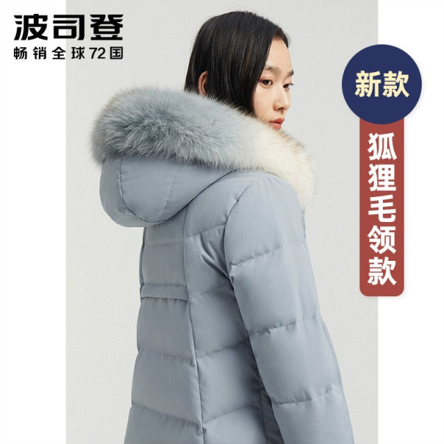Bosideng Down Jacket Women's Medium Length New Gradient Fox Fur Collar Temperament Winter Coat B00145152