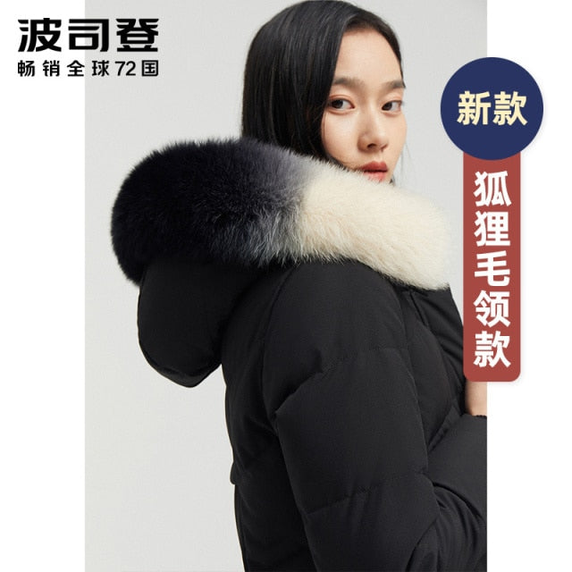 Bosideng Down Jacket Women's Medium Length New Gradient Fox Fur Collar Temperament Winter Coat B00145152