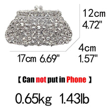 將圖片載入圖庫檢視器 Boutique De FGG Flower Crown Minaudiere Clutch Silver Crystal Evening Handbag Women Party Prom Bag Bridal Clutches Wedding Purse
