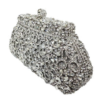 將圖片載入圖庫檢視器 Boutique De FGG Flower Crown Minaudiere Clutch Silver Crystal Evening Handbag Women Party Prom Bag Bridal Clutches Wedding Purse
