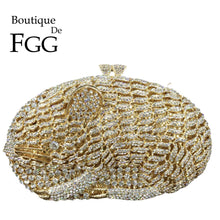 將圖片載入圖庫檢視器 Boutique De FGG Rat Pattern Women Crystal Clutch Evening Bags Metal Minaudiere Rhinestone Handbag Wedding Party Purse
