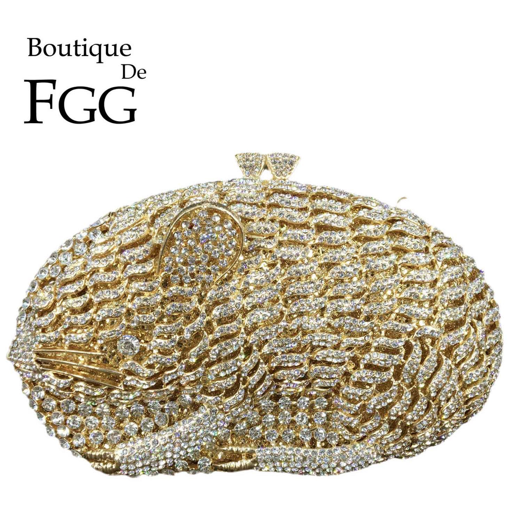 Boutique De FGG Rat Pattern Women Crystal Clutch Evening Bags Metal Minaudiere Rhinestone Handbag Wedding Party Purse