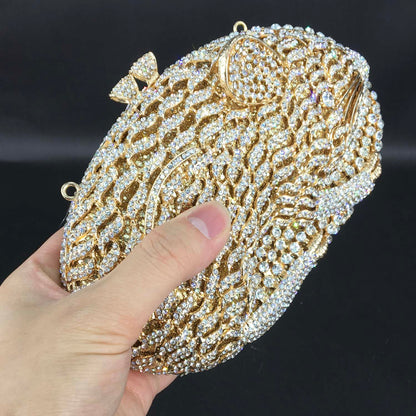 Boutique De FGG Rat Pattern Women Crystal Clutch Evening Bags Metal Minaudiere Rhinestone Handbag Wedding Party Purse