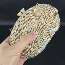 將圖片載入圖庫檢視器 Boutique De FGG Rat Pattern Women Crystal Clutch Evening Bags Metal Minaudiere Rhinestone Handbag Wedding Party Purse
