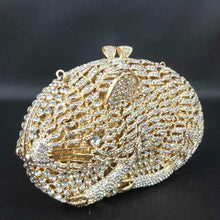 將圖片載入圖庫檢視器 Boutique De FGG Rat Pattern Women Crystal Clutch Evening Bags Metal Minaudiere Rhinestone Handbag Wedding Party Purse
