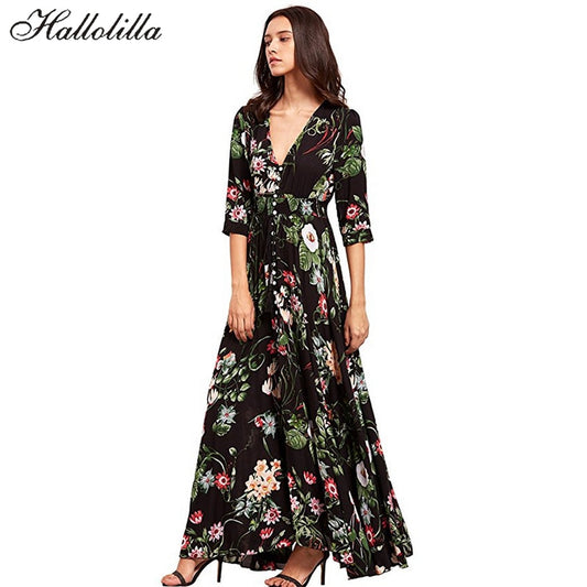 Brand Long Maxi Dress Print Plus Size Sexy Casual Summer Beach Clothes Women Vestidos Render Elegant Robe Boho Party Club Dress