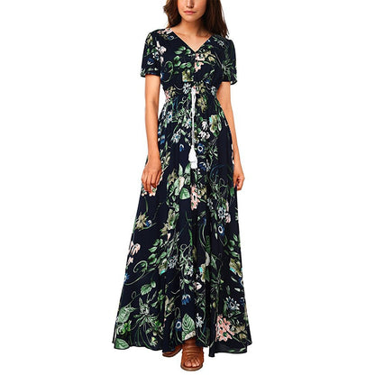 Brand Long Maxi Dress Print Plus Size Sexy Casual Summer Beach Clothes Women Vestidos Render Elegant Robe Boho Party Club Dress