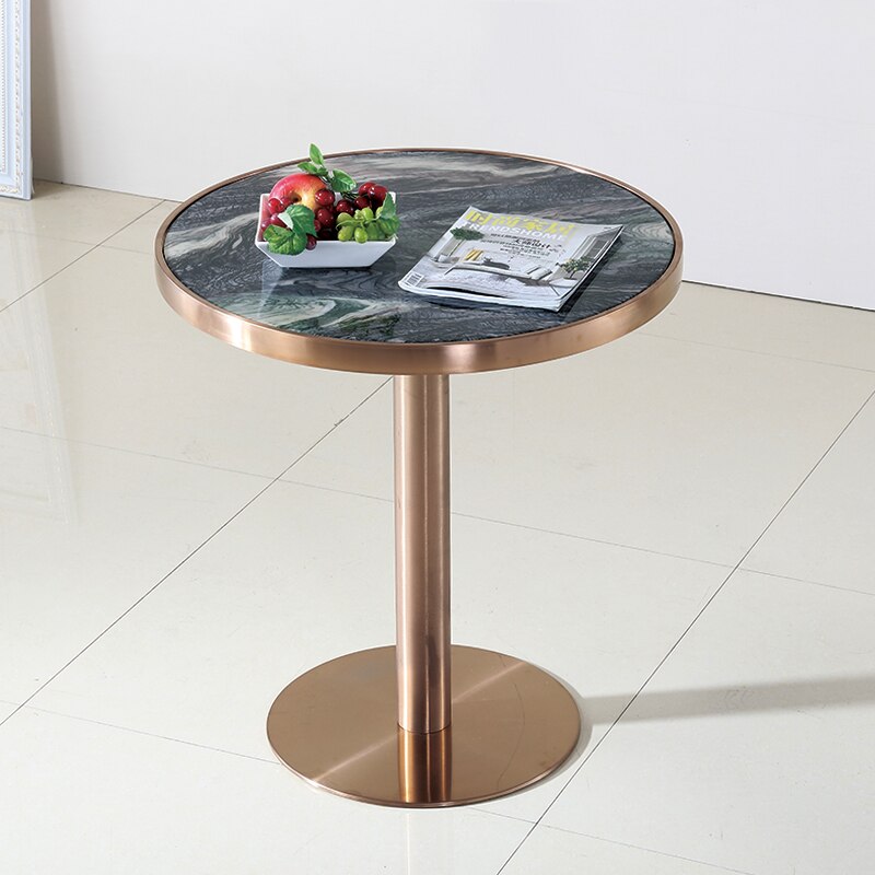 Brass Gold-Plated Wire Drawing Table Marble Stainless Steel Reception Bar Table Modern Side Coffee Tables