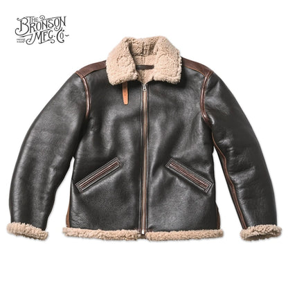 Bronson USAAF B-6 Shearling Flight Jacket Sheepskin Bomber Jacket Winter Warm Retro Military Jacket