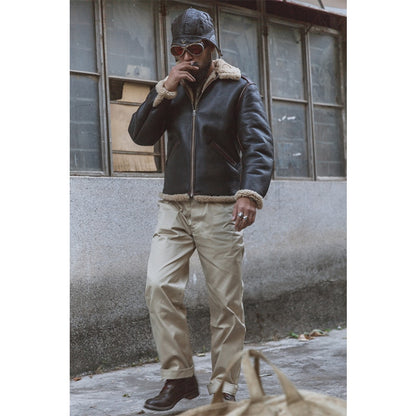 Bronson USAAF B-6 Shearling Flight Jacket Sheepskin Bomber Jacket Winter Warm Retro Military Jacket