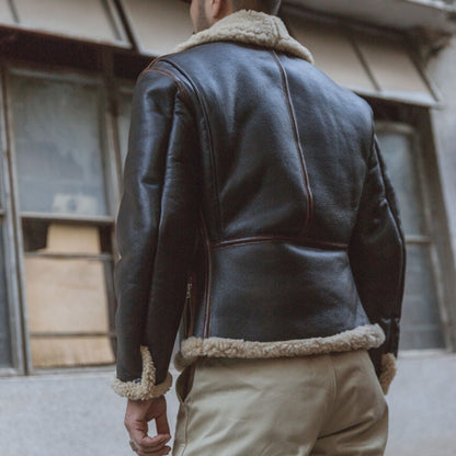 Bronson USAAF B-6 Shearling Flight Jacket Sheepskin Bomber Jacket Winter Warm Retro Military Jacket