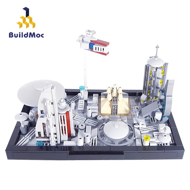 Buildmoc Space Wars Movie Coruscant City Buildings The Senate The Jedi Temple Cruiser Spaceship Flying City Modular Building Blocks Bricks Construction Toys