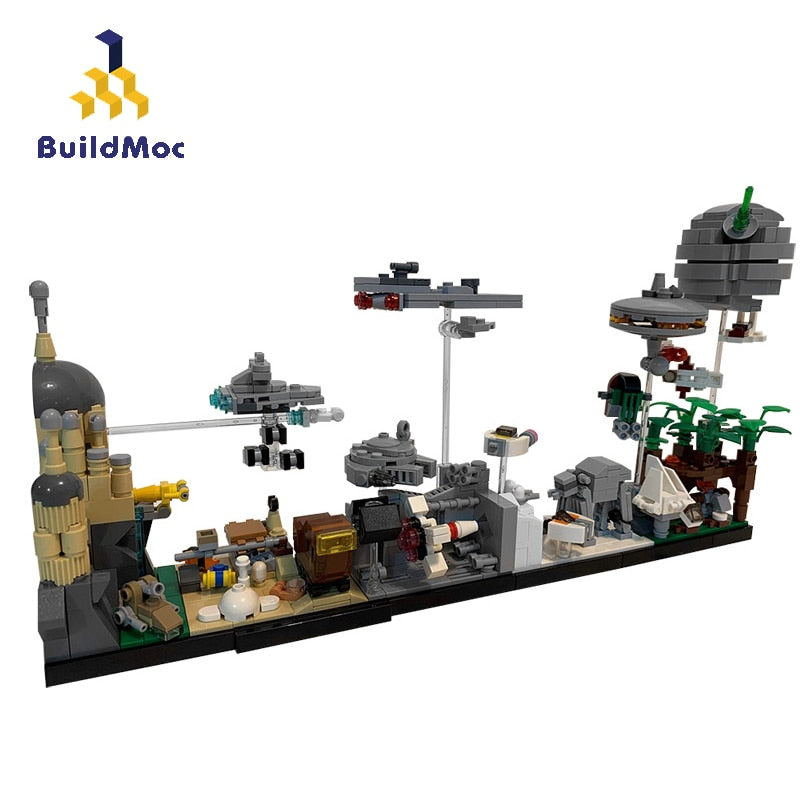 BuildMoc Space Wars Movie Set City House Architecture Skyline Building Block Bricks Millennium Spaceship Destroyer Flying Model Toys