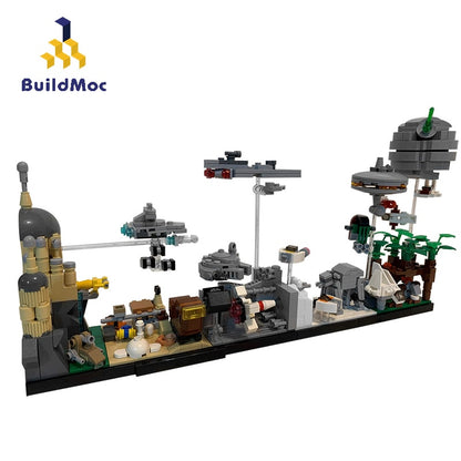 BuildMoc Space Wars Movie Set City House Architecture Skyline Building Block Bricks Millennium Spaceship Destroyer Flying Model Toys
