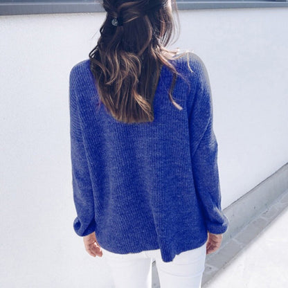 Button Soft Autumn Loose Daily Long Sleeve Solid Fashion Winter V Neck Women Knit Sweater Casual Party Spring