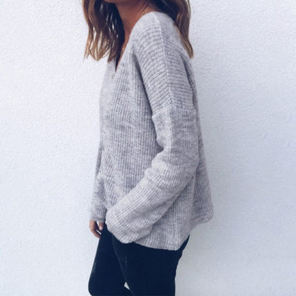 Button Soft Autumn Loose Daily Long Sleeve Solid Fashion Winter V Neck Women Knit Sweater Casual Party Spring