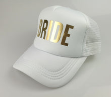 Load image into Gallery viewer, C&amp;Fung 2018 new BRIDE TEAM BRIDE Bachelorette Hats Wedding party Trucker Caps White Neon gold glitter print hats summer style
