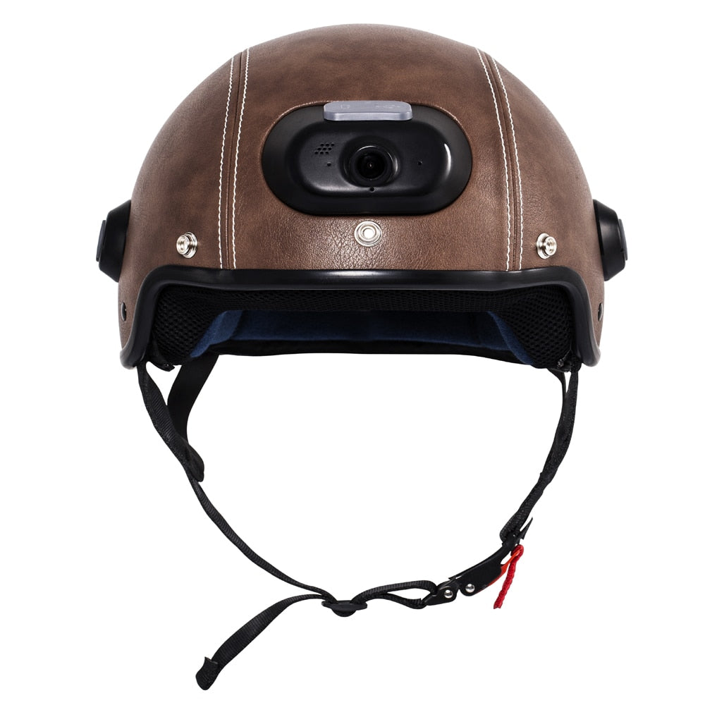 C6 Genuine Leather Helmet with WIFI Camera & Phone Answering, 2K Video Shooting with Free Mobile App Control & Waterproof IP54
