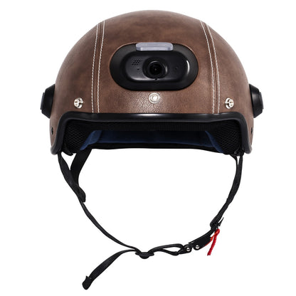 C6 Genuine Leather Helmet with WIFI Camera & Phone Answering, 2K Video Shooting with Free Mobile App Control & Waterproof IP54