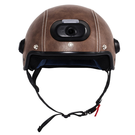 C6 Genuine Leather Helmet with WIFI Camera & Phone Answering, 2K Video Shooting with Free Mobile App Control & Waterproof IP54