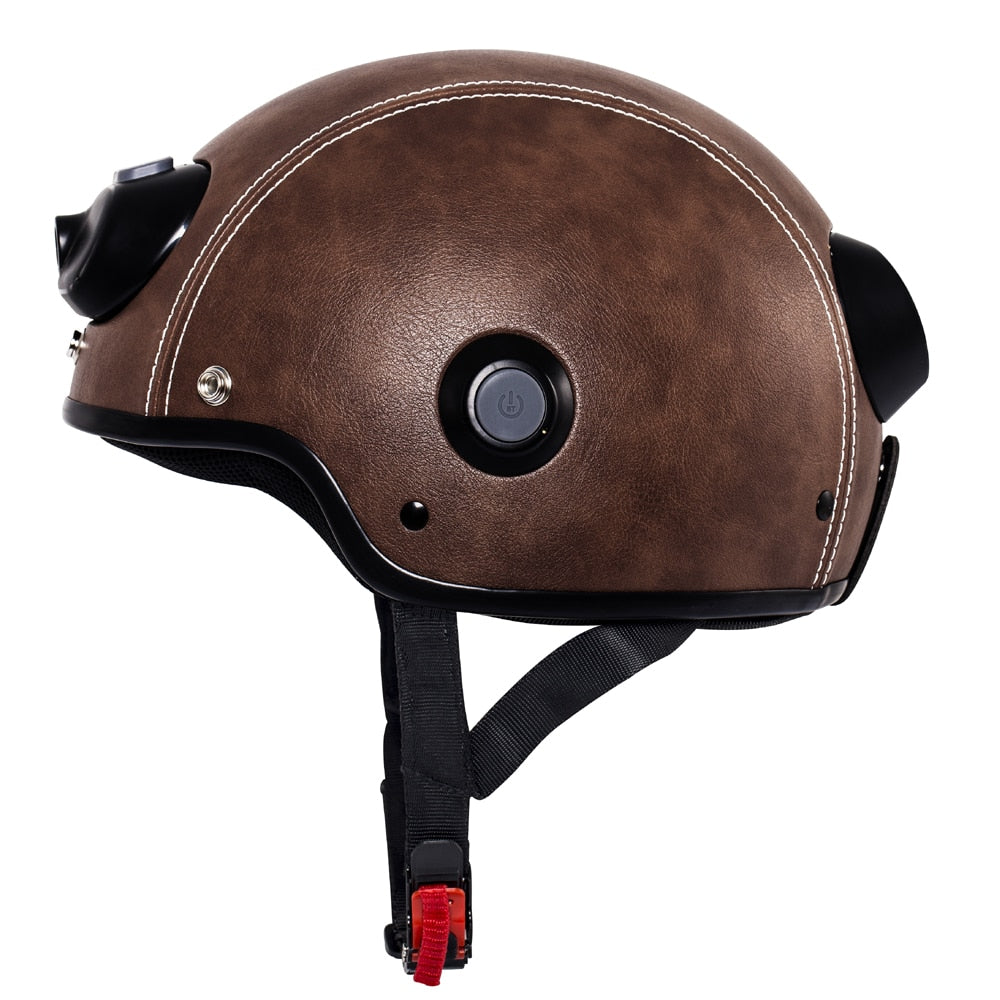 C6 Genuine Leather Helmet with WIFI Camera & Phone Answering, 2K Video Shooting with Free Mobile App Control & Waterproof IP54