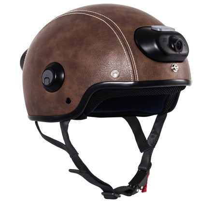 C6 Genuine Leather Helmet with WIFI Camera & Phone Answering, 2K Video Shooting with Free Mobile App Control & Waterproof IP54