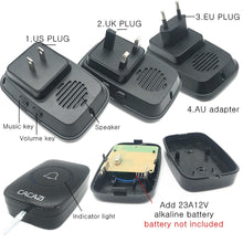 Load image into Gallery viewer, CACAZI Waterproof Wireless Doorbell 100-240V 60 Rings 5 Volume Chime 300M Remote Led Light Home Eu Us Uk Plug Black Door Bell
