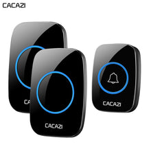 Load image into Gallery viewer, CACAZI Waterproof Wireless Doorbell 100-240V 60 Rings 5 Volume Chime 300M Remote Led Light Home Eu Us Uk Plug Black Door Bell
