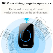 Load image into Gallery viewer, CACAZI Waterproof Wireless Doorbell 100-240V 60 Rings 5 Volume Chime 300M Remote Led Light Home Eu Us Uk Plug Black Door Bell

